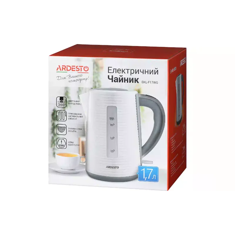 Ηλεκτρικός βραστήρας Ardesto, White/Gray (EKL-F17WG)