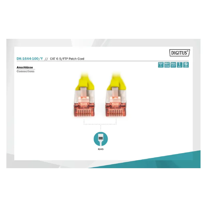 Cabo de remendo Digitus, Yellow (DK-1644-100/Y)