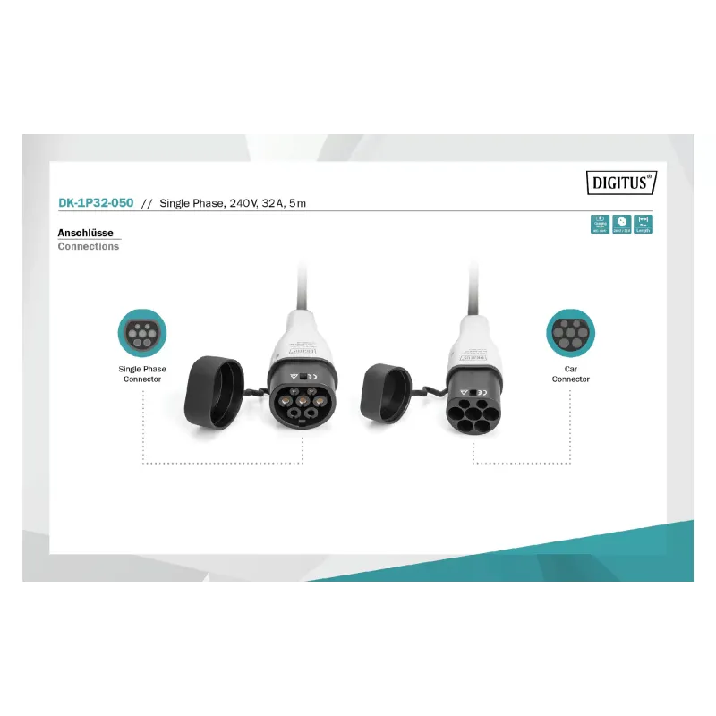 Καλώδιο φόρτισης ηλεκτρικού οχήματος Digitus Type 2 - Type 2 (DK-1P32-050)