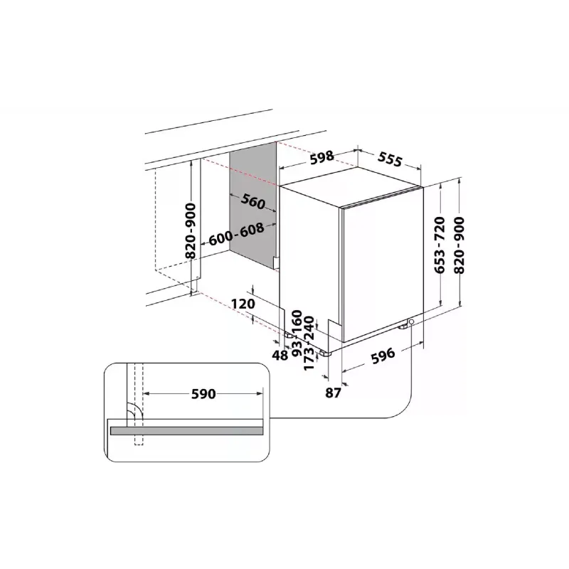 Built-in dishwasher Whirlpool (WIC3C33PFE), White