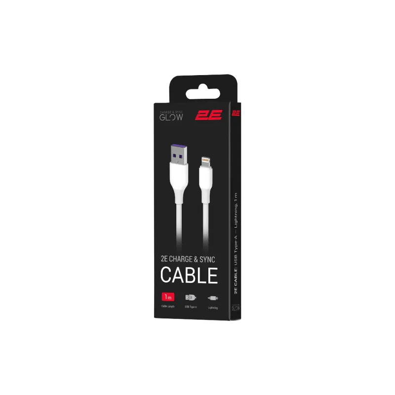 Cabo de carregamento e sincronização 2E USB-A - Lightning, White (2E-CCAL-WH)