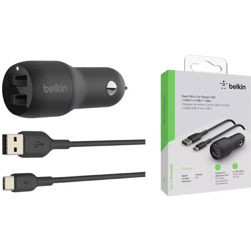 Charger Belkin USB-A - USB-C (CCE001BT1MBK), 24 W, Black