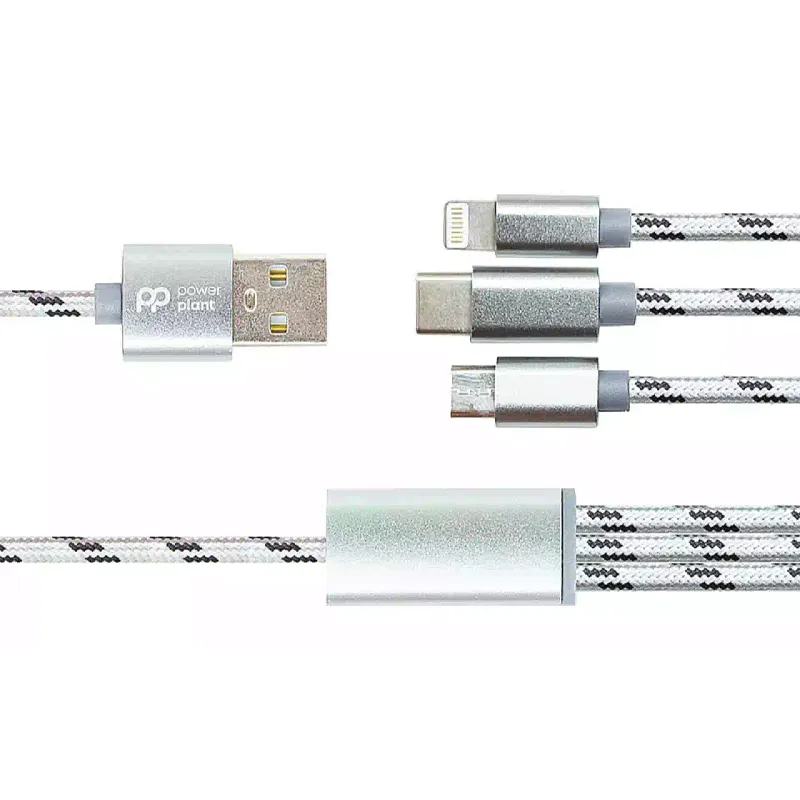 Καλώδιο PowerPlant USB AM - USB-C/Lightning/Micro, Gray (CA910663)