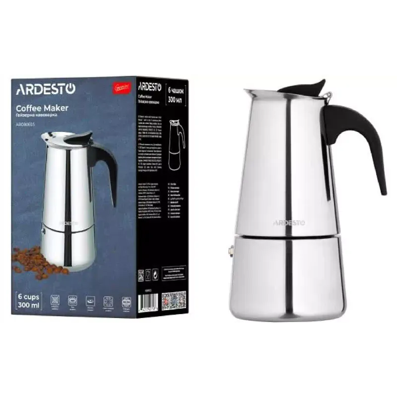 Гейзерна кафемашина Ardesto Gemini Apulia, Stainless steel (AR0806SS)