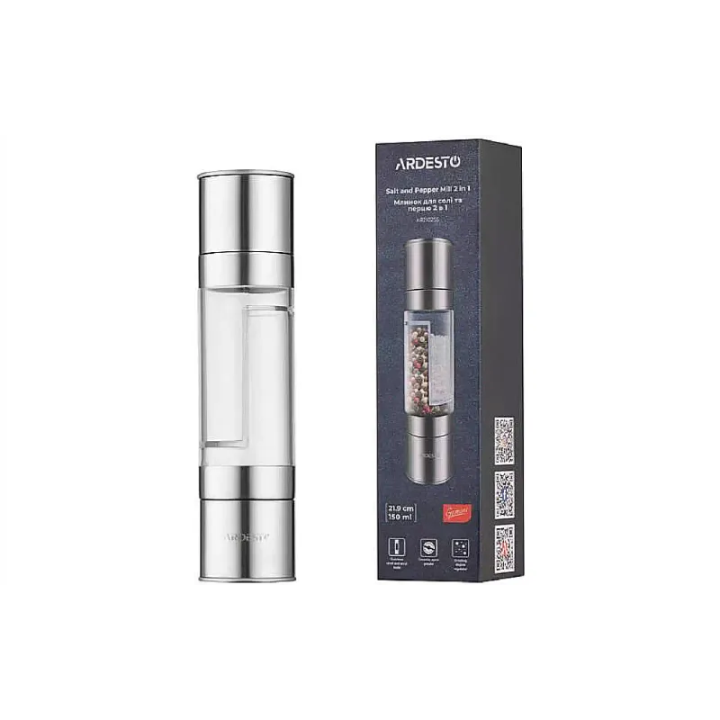Мелничка за сол и черен пипер Ardesto Gemini, Transparent (AR2102SS)