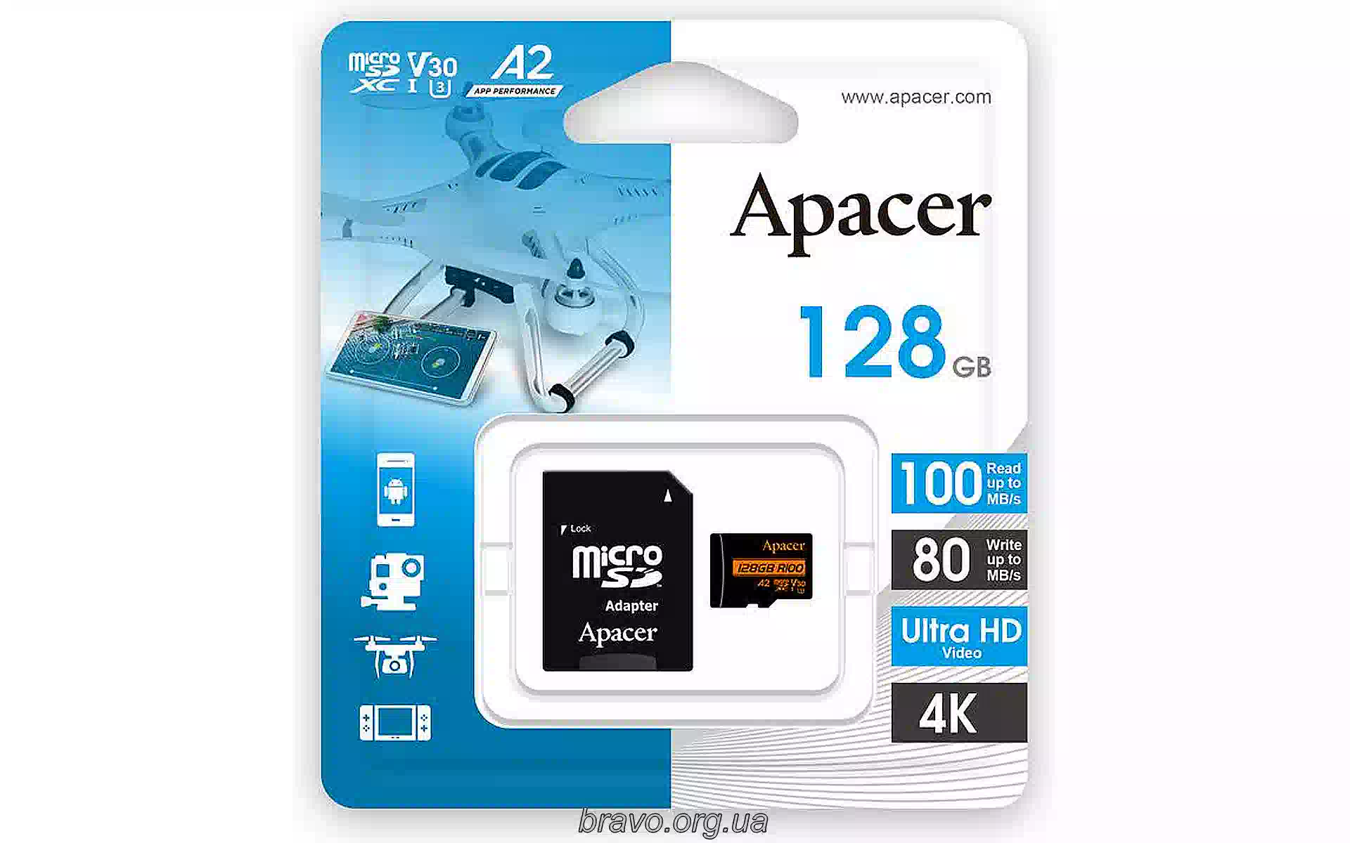 Карта памяти Apacer, microSD (AP128GMCSX10U8-R) Карта памяти Apacer, microSD (AP128GMCSX10U8-R)