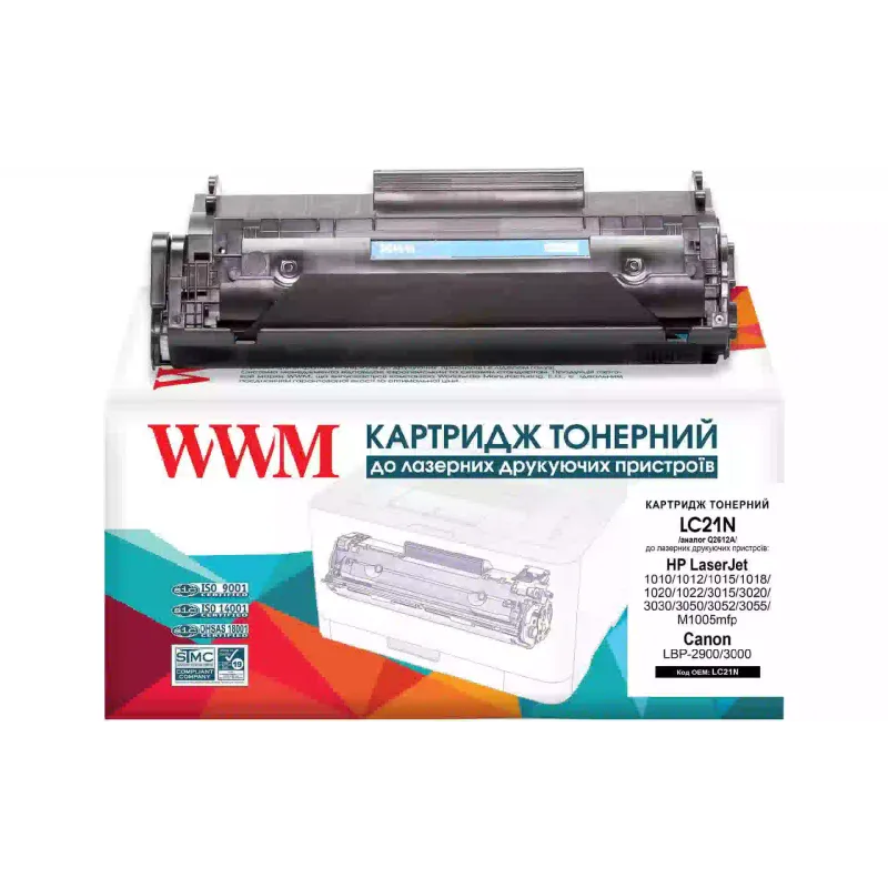 Картридж WWM Q2612A (LC21N), для HP LJ 1010/1020, Canon LBP-2900, Black