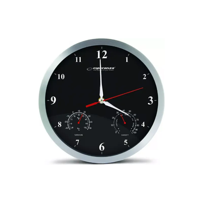 Reloj de pared con termómetro e higrómetro. Esperanza , Black (EHC008K)