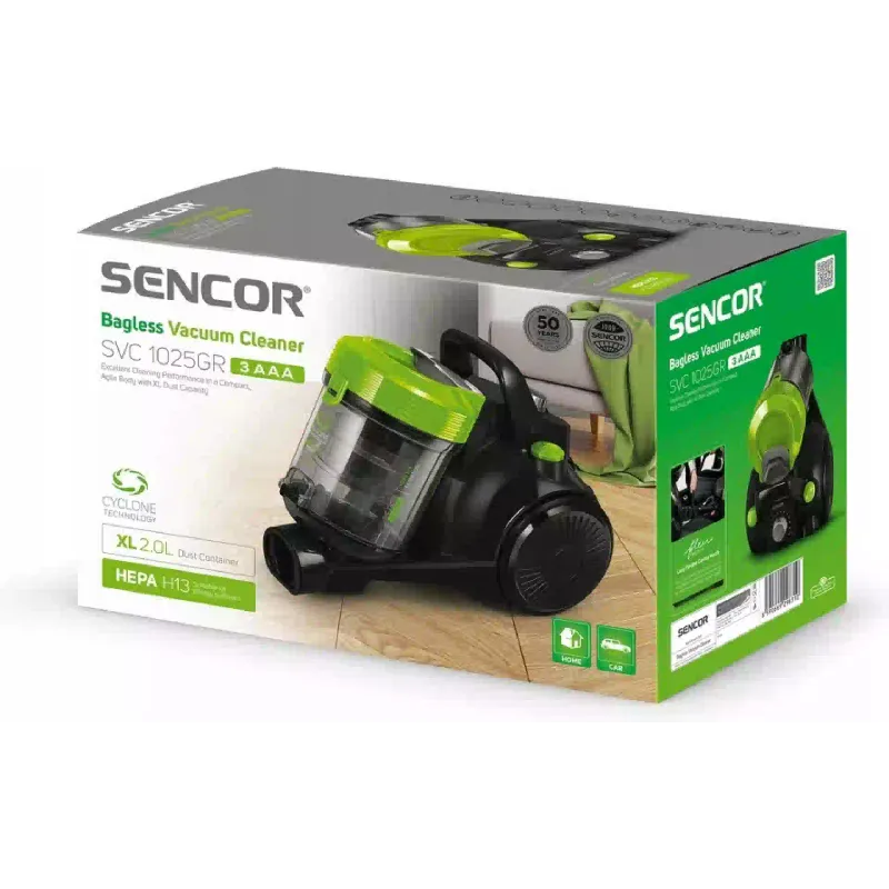 Vacuum cleaner Sencor (SVC1025GR), 2 l, 700 W, Black/Green