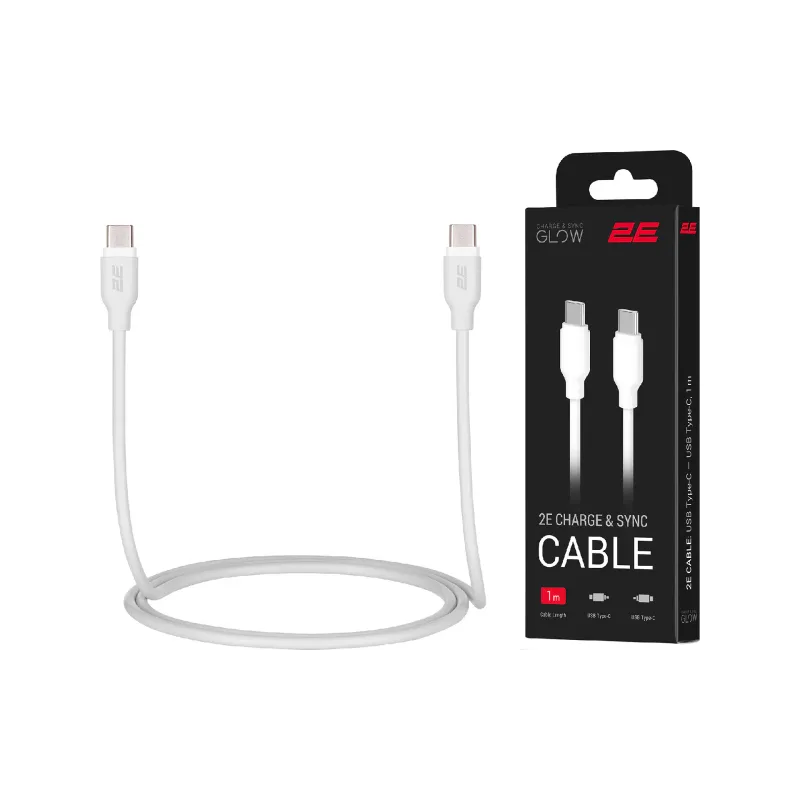 Cabo de carregamento e sincronização 2E USB-C - USB-C, White (2E-CCCC-WH)