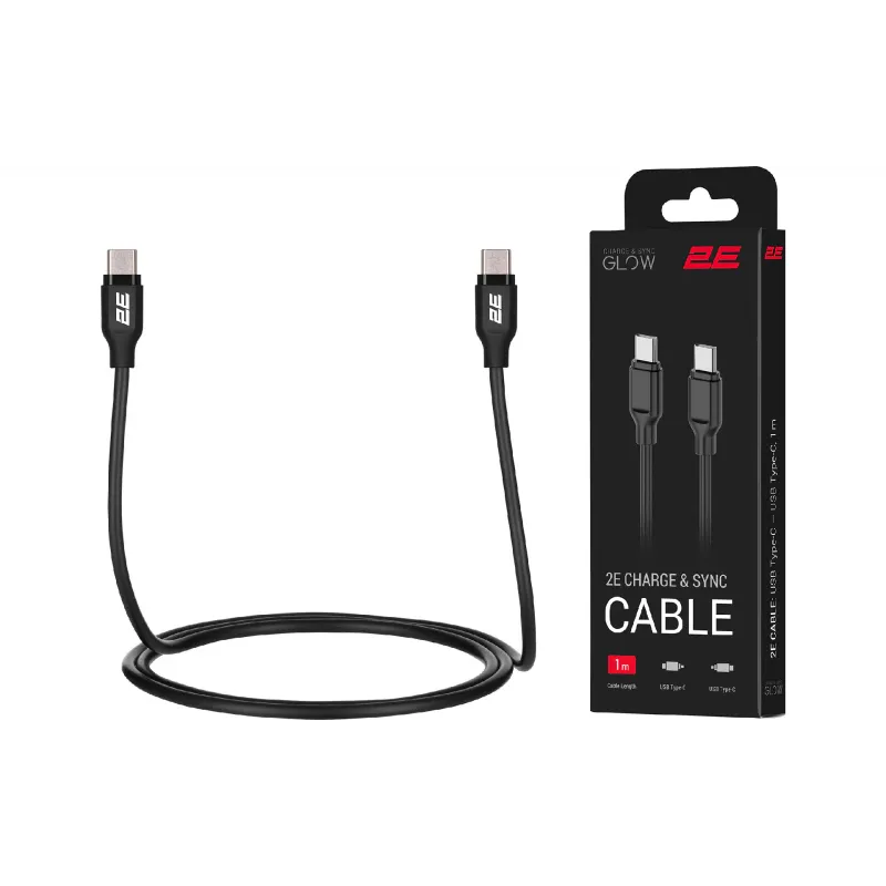 Töltő- és szinkronizáló kábel 2E USB-C - USB-C, Black (2E-CCCC-BL)