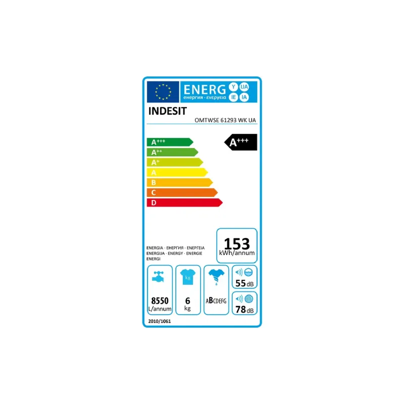 غسالة ملابس Indesit, White (OMTWSE61293WKUA)