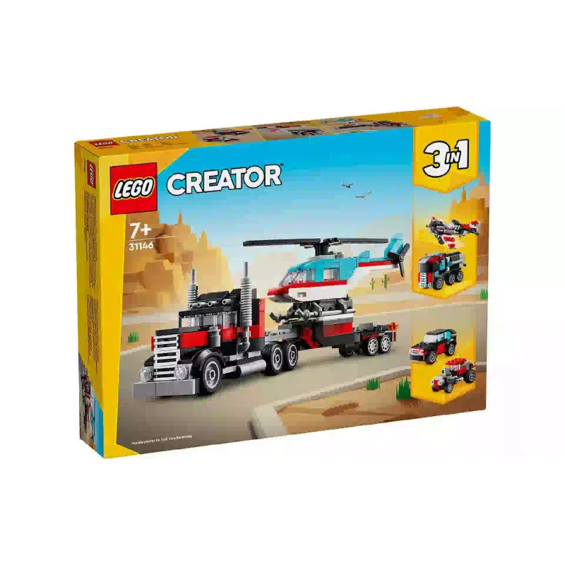 Konstruktőr LEGO Creator 3-in-1 Flatbed Truck with Helicopter (31146)