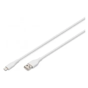 Töltő- és szinkronizáló kábel Digitus USB-A - Lightning, White (AK-600108-020-W)