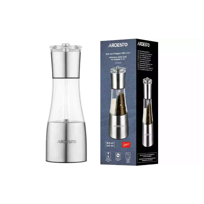 Salt and pepper mill Ardesto Gemini, Transparent (AR1419SS)