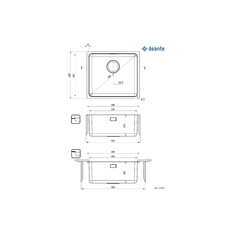 Pia da cozinha Deante, Matte Steel (ZPE_010D)