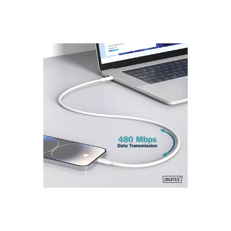 Кабель для зарядки та синхронізації Digitus USB-A - Lightning (AK-600108-020-W), 2 м, White