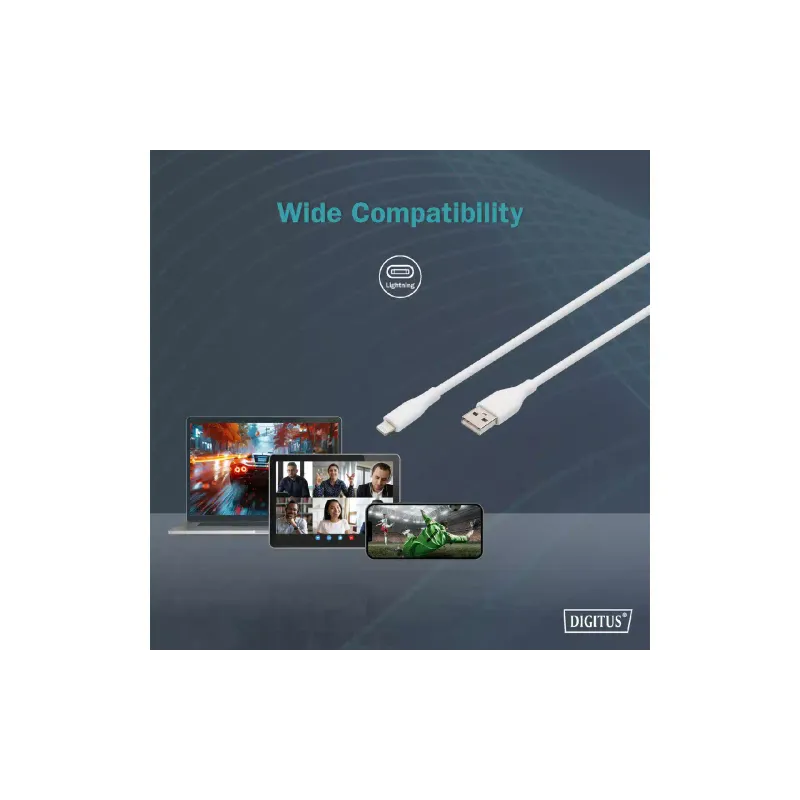 Кабель для зарядки та синхронізації Digitus USB-A - Lightning (AK-600108-020-W), 2 м, White