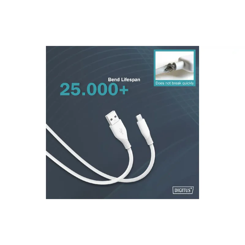 كابل الشحن والمزامنة Digitus USB-A - Lightning, White (AK-600108-010-W)