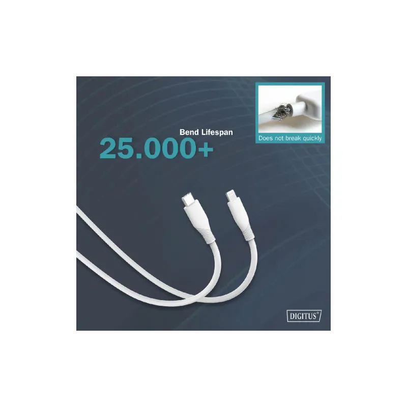 Καλώδιο φόρτισης και συγχρονισμού Digitus USB-C - Lightning, White (AK-600110-020-W)