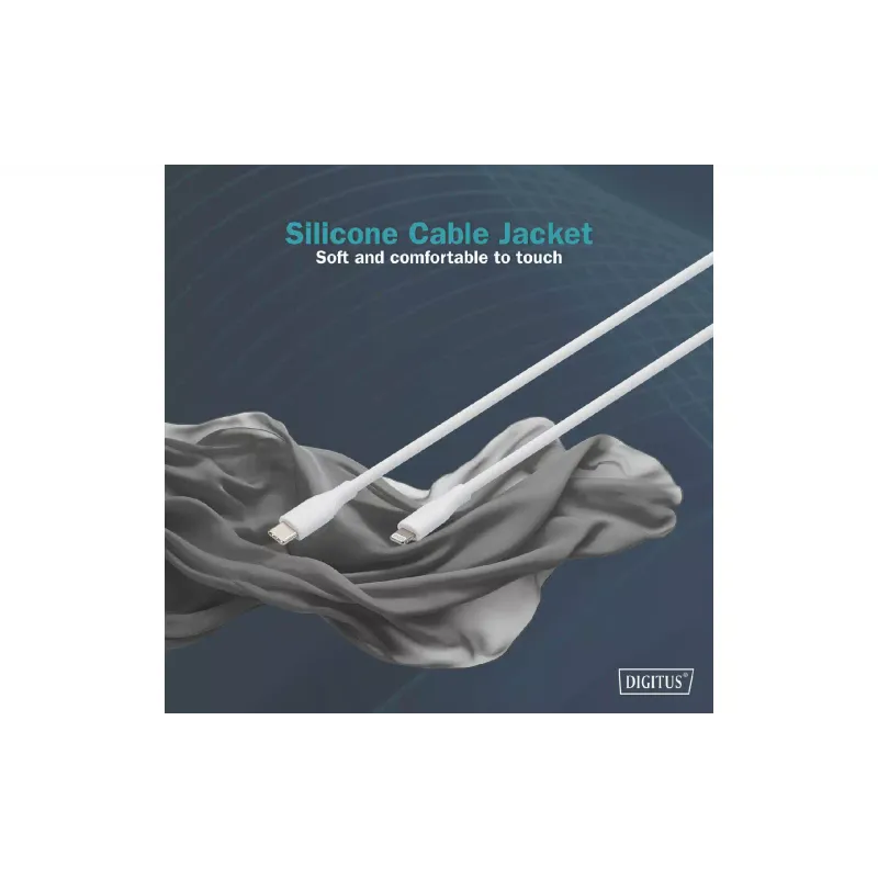 Καλώδιο φόρτισης και συγχρονισμού Digitus USB-C - Lightning, White (AK-600110-020-W)