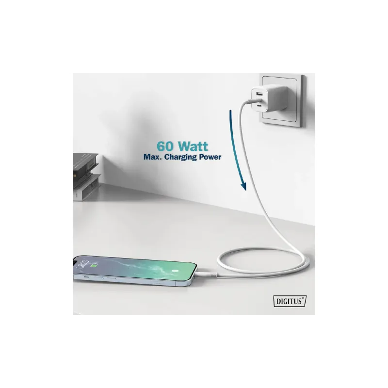 Καλώδιο φόρτισης και συγχρονισμού Digitus USB-C - Lightning, White (AK-600110-020-W)