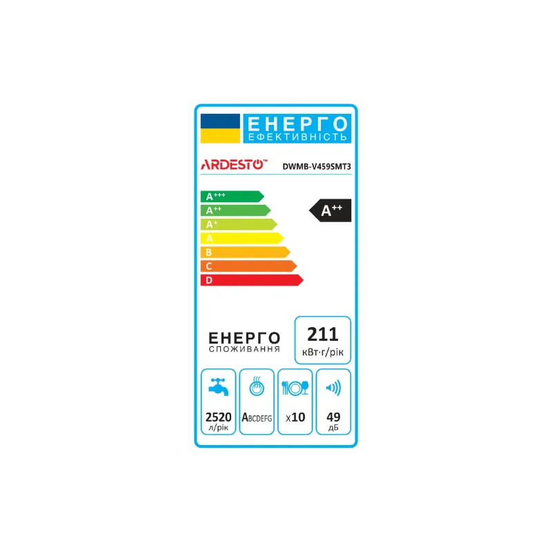 Εντοιχιζόμενο πλυντήριο πιάτων Ardesto, Black (DWMB-V459SMT3)