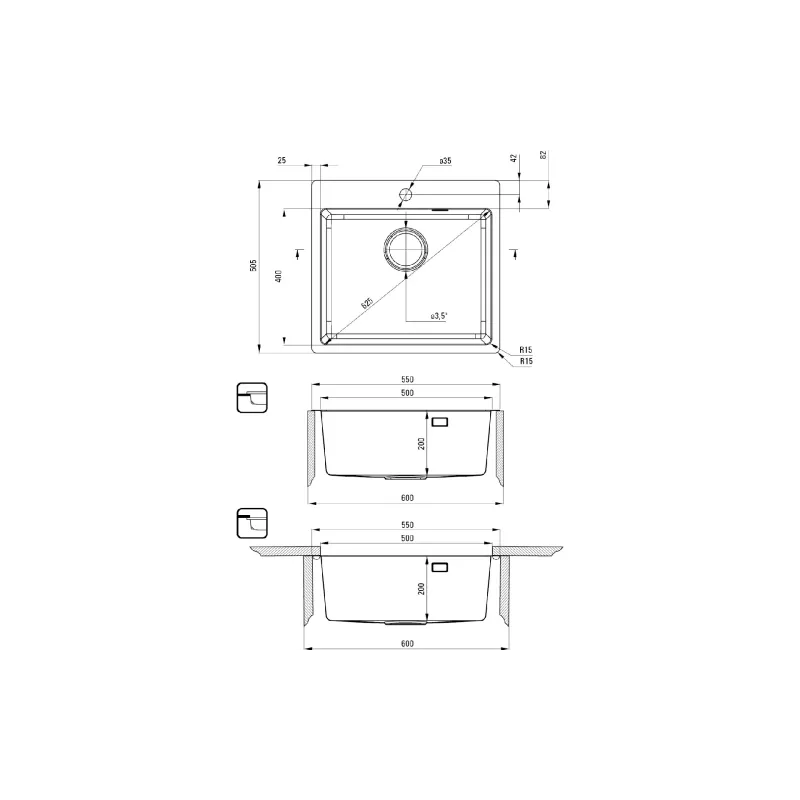 Кухненска мивка Deante, Matte Steel (ZPOE010B)