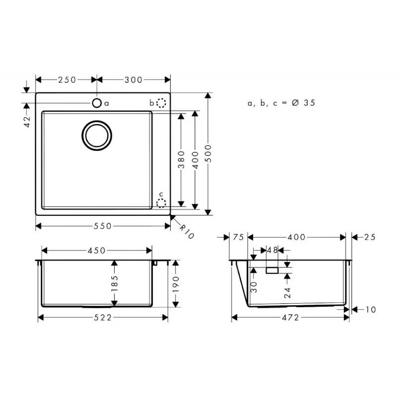 Кухненска мивка Hansgrohe, Stainless steel (43301801)