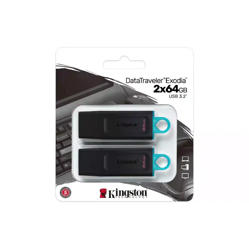 محرك أقراص USB Kingston, Black/Blue (DTX/64GB-2P)