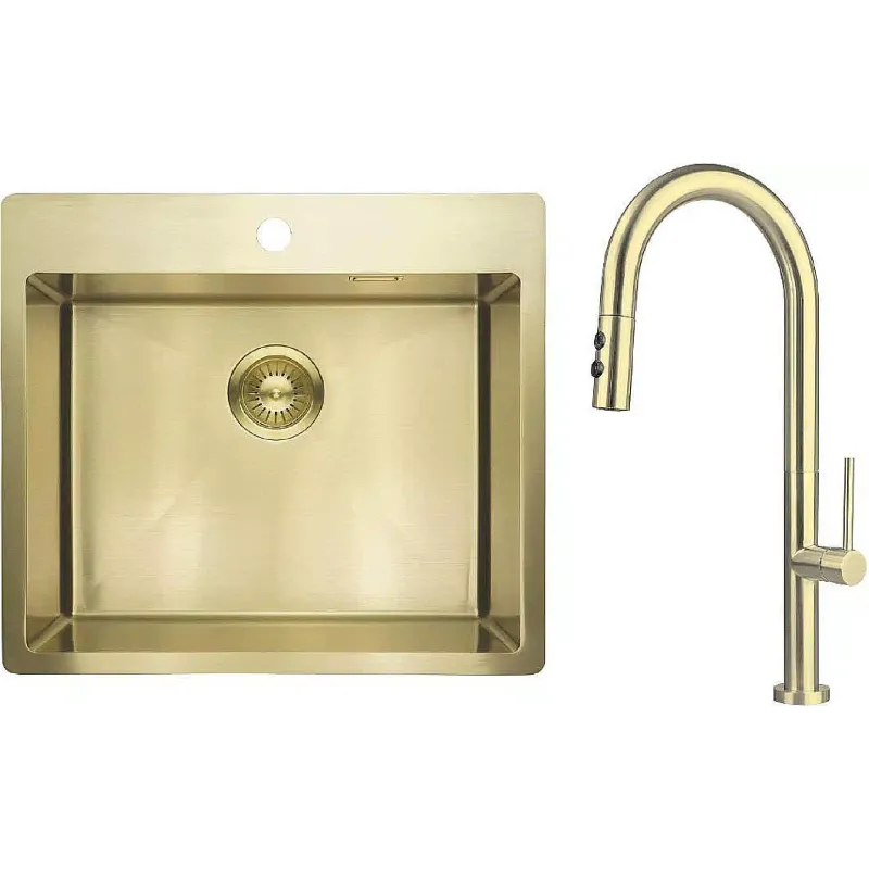 حوض المطبخ + الخلاط Deante Olfato, Brushed Gold (ZPOER10B)