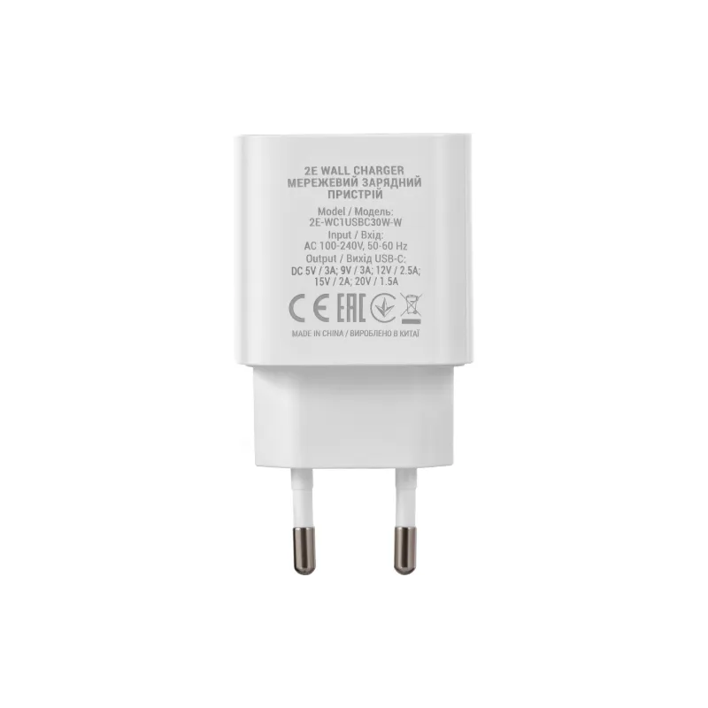Carregador 2E, White (2E-WC1USBC30W-W)