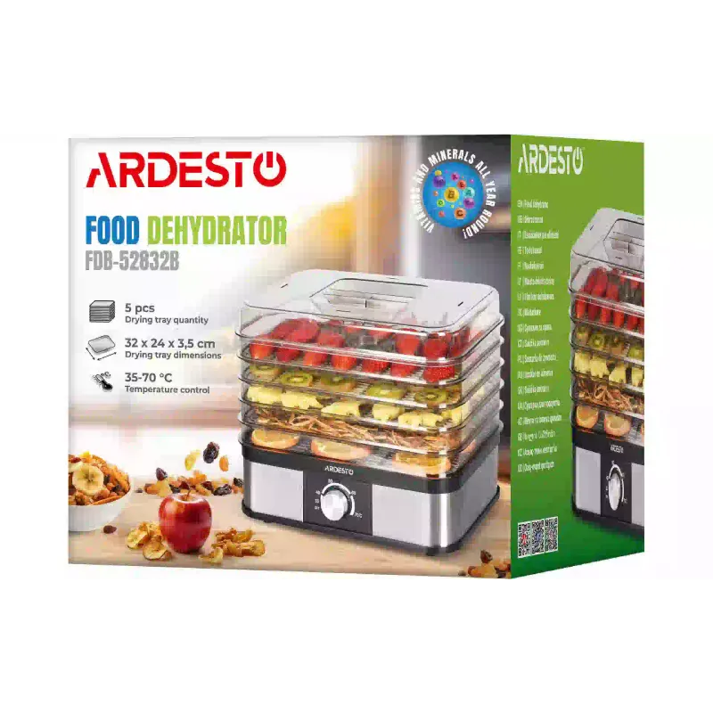 Sušilnik za zelenjavo in sadje Ardesto, Black/Stainless steel (FDB-52832B)