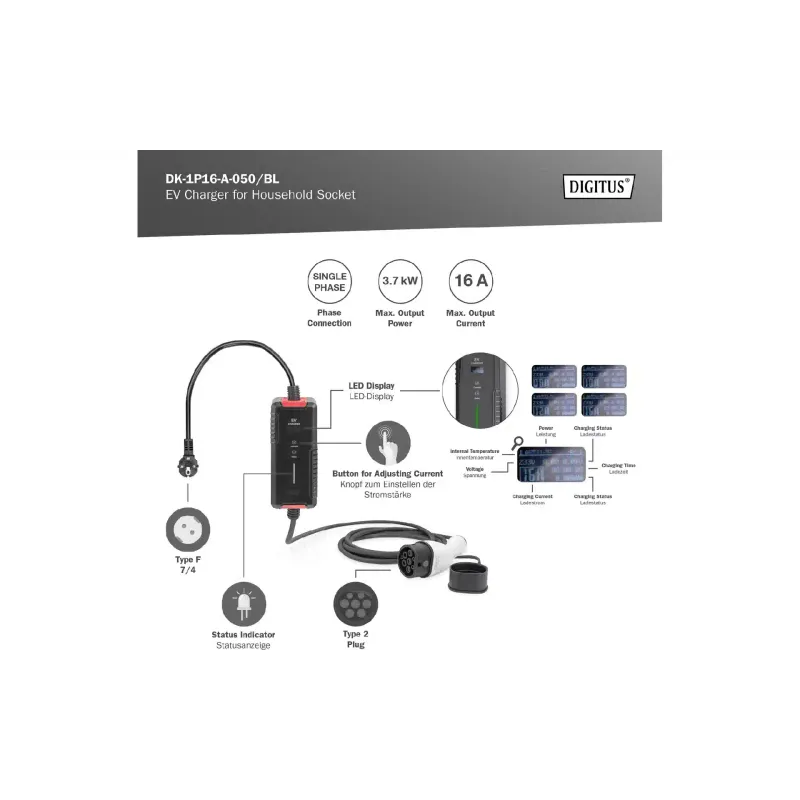 Polnilnik Digitus (DK-1P16-A-050-BL)