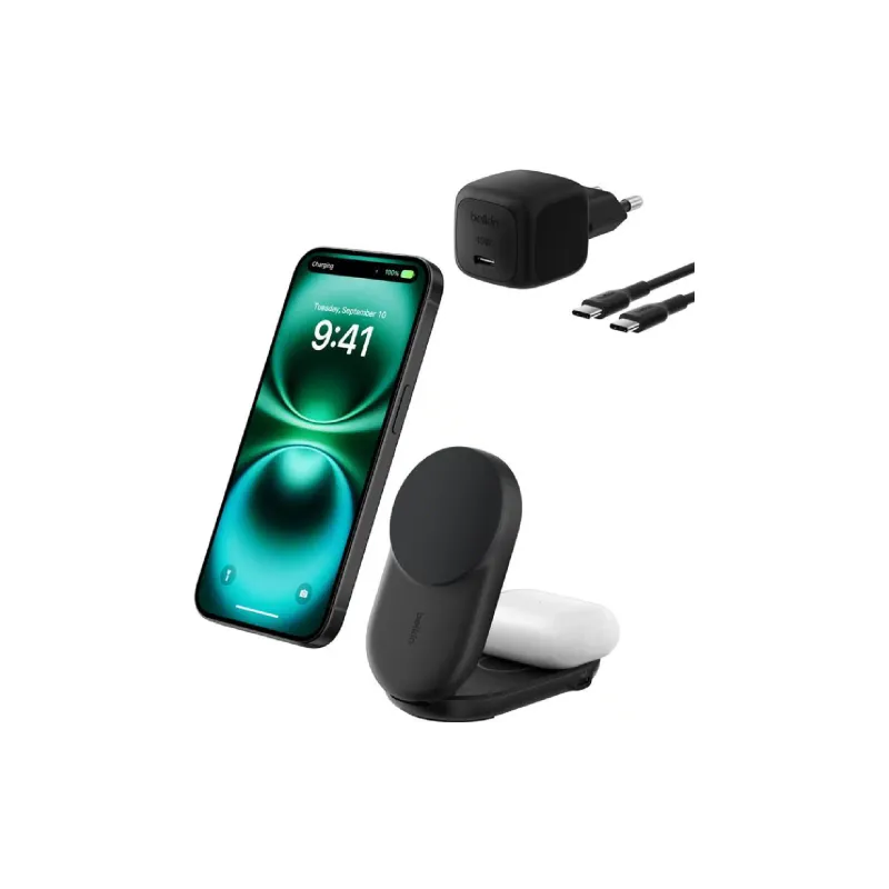 Зарядно устройство Belkin UltraCharge 2-in-1 Foldable Magnetic Charging, Black (WIZ039KQBK)