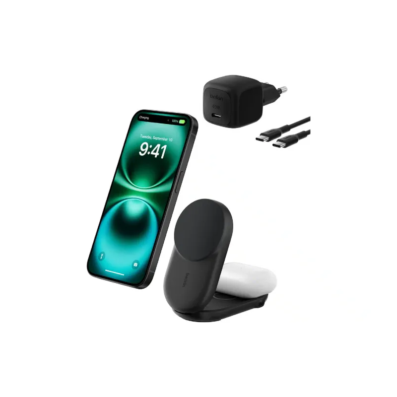 Зарядно устройство Belkin UltraCharge 2-in-1 Foldable Magnetic Charging, Black (WIZ039KQBK)