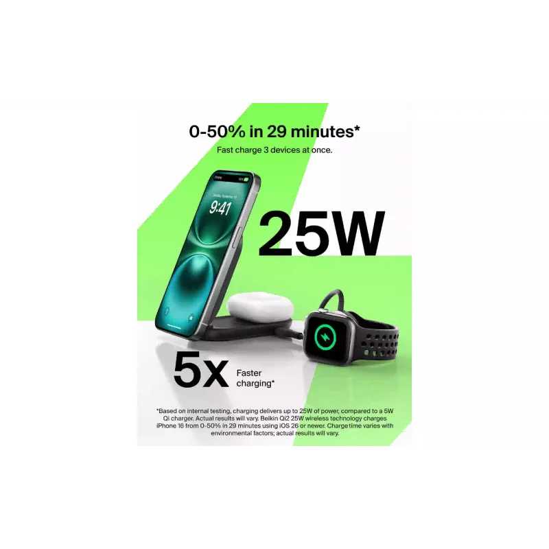 Зарядно устройство Belkin UltraCharge 2-in-1 Foldable Magnetic Charging, Black (WIZ039KQBK)