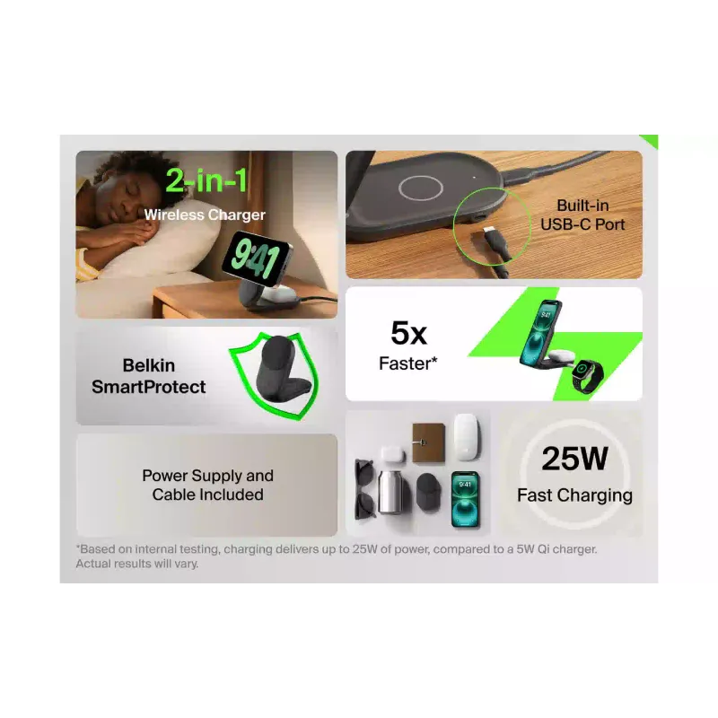 Зарядно устройство Belkin UltraCharge 2-in-1 Foldable Magnetic Charging, Black (WIZ039KQBK)