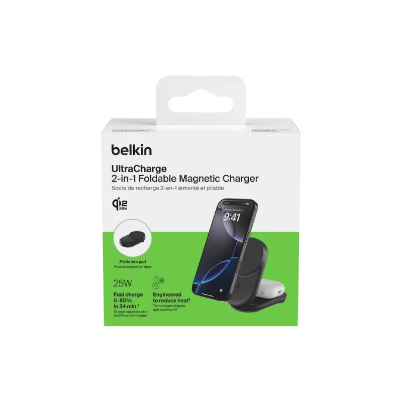 Зарядно устройство Belkin UltraCharge 2-in-1 Foldable Magnetic Charging, Black (WIZ039KQBK)