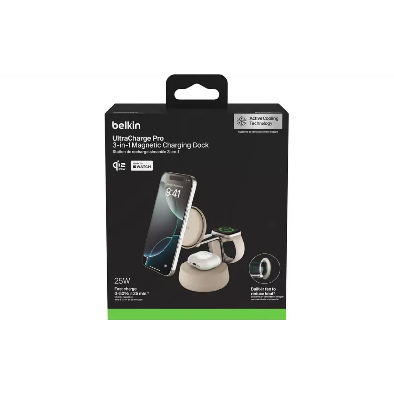 شاحن Belkin ltraCharge Pro 3-in-1 Magnetic Charging, Sand (WIZ040KQSD)